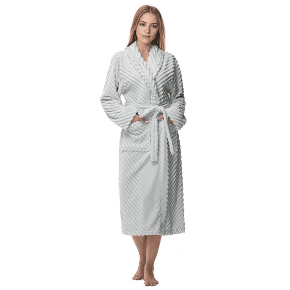 Enwphrey Grey Women Robe Soft Cozy Warm Bathrobe Ladies Long Fleece Plush Comfy Spa Housecoat Lightweight Robe for Women(S/M,Light Grey)
