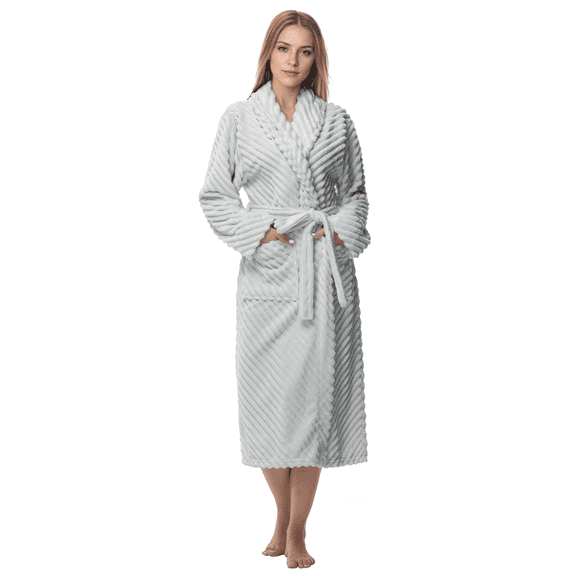 Enwphrey Grey Women Robe Soft Cozy Warm Bathrobe Ladies Long Fleece Plush Comfy Spa Housecoat Lightweight Robe for Women(S/M,Light Grey)
