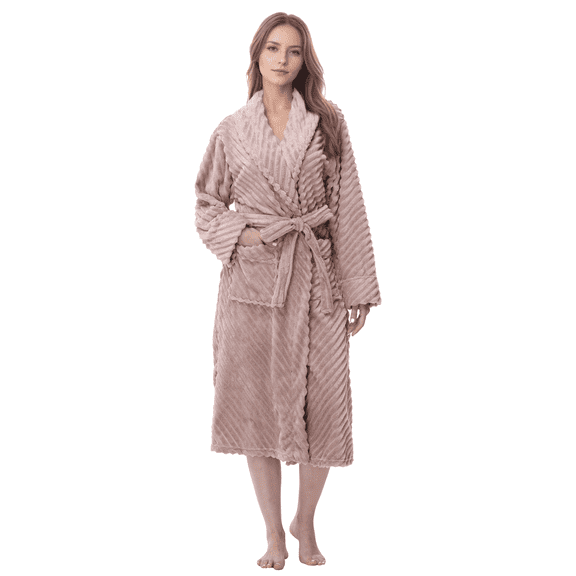 Enwphrey Taupe Women Robe Soft Cozy Warm Bathrobe Ladies Long Fleece Plush Comfy Spa Housecoat Lightweight Robe for Women(S/M,Taupe)