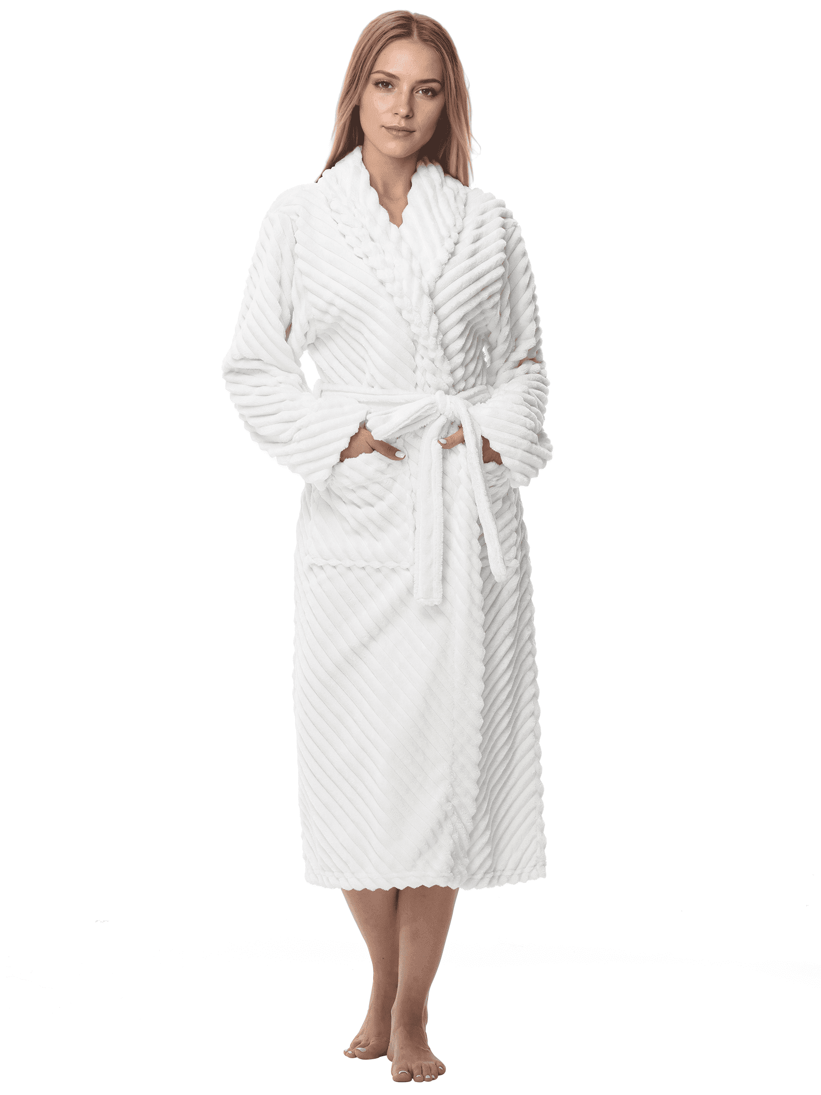 Enwphrey White Women Robe Soft Cozy Warm Bathrobe Ladies Long Fleece ...