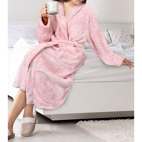 Premium Womens Plush Soft Robe Fluffy, Warm, Fleece Sherpa Shaggy Bathrobe