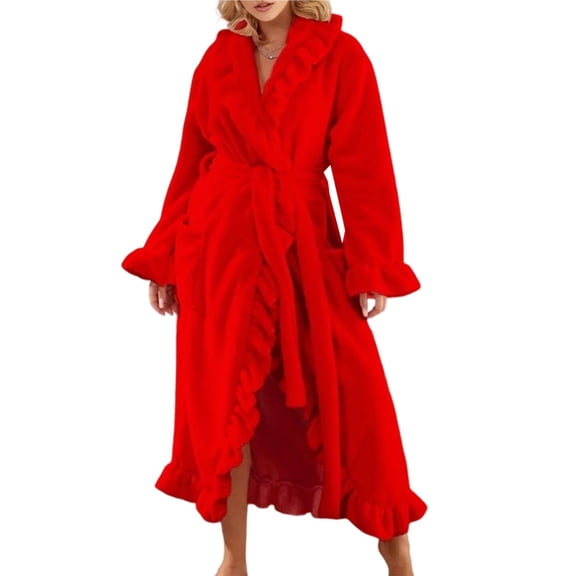 Premium Womens Plush Soft Robe , Warm, Coral Fleece Bathrobe Red S