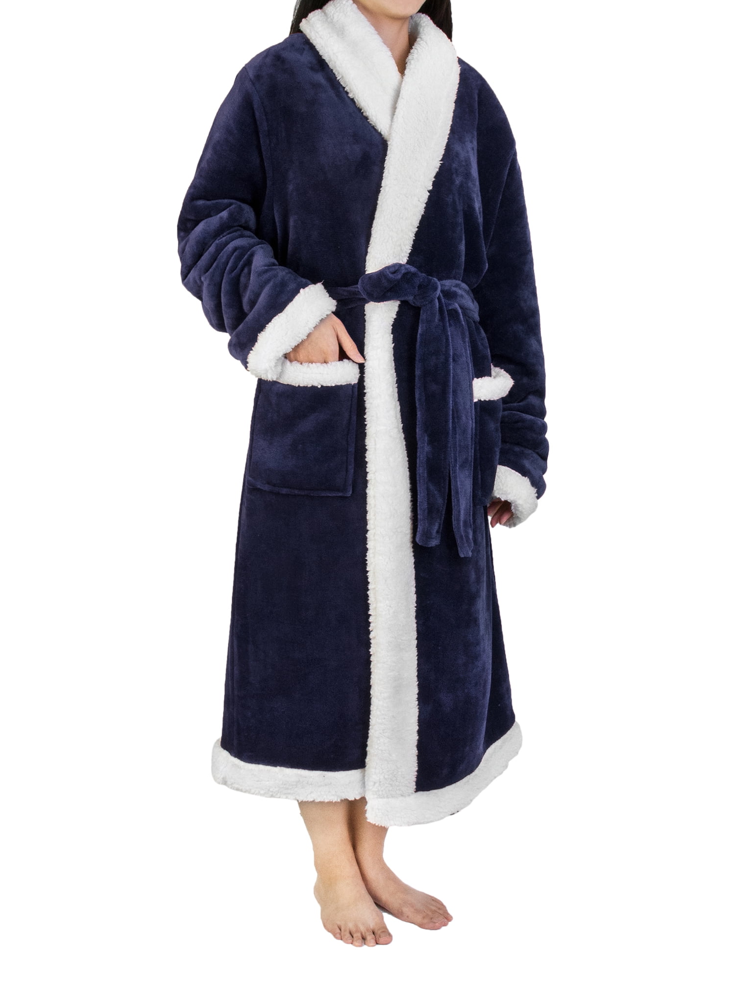 sherpa lined dressing gown BraForMe Womens Dressing Gown Hooded Robes Knee Length Sherpa Fleece Ladies PJS Nightwear at Amazon Women's Clothing store