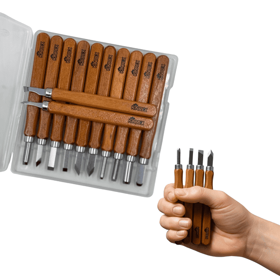 KINREX Premium Wood Carving Tools Kit  12 Pc Chisel Set for Kids & Adults | High Carbon Steel