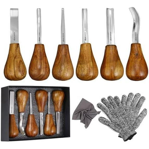 Premium Wood Carving Tools Set of 6 Pcs - Wood Carving Kit with Gloves ...
