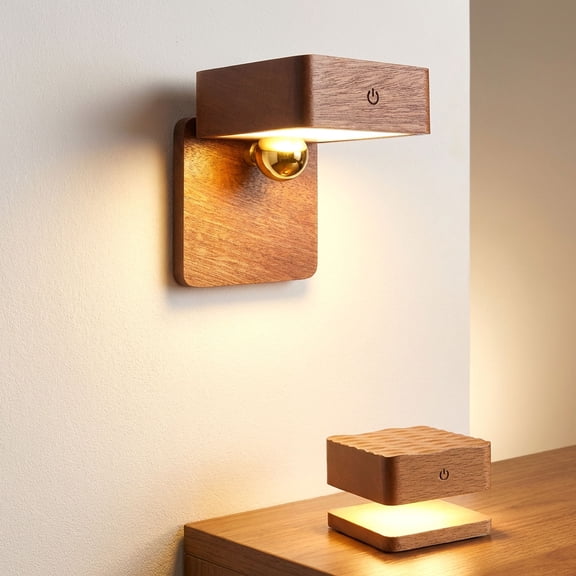 Premium Wood Grain Night Light Wall Sconce, Smart Gravity & PIR Motion Sensor Induction, Magnetic Wall Mount & Handheld, Dimmable Touch Control, Bedside Lamp for Home Decor, Bedroom, Cabinet