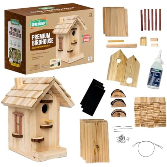 Premium Wooden Bird House Kit - Build it Yourself Birdhouse - Birdhouse Kits for Adults to Build - Woodworking Adult Crafts & DIY Bird House$$Garden & Patio