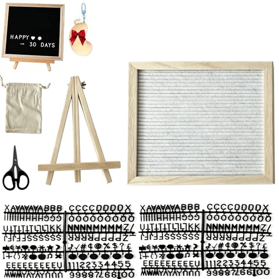 Premium Wooden Felt Letter Board with Stand, 10x10 Inch Changeable Message Board with 304 Numbers & Pouch, Wood Framed Felt Letterboard for Rustic Farmhouse Home Decor, Photo Props