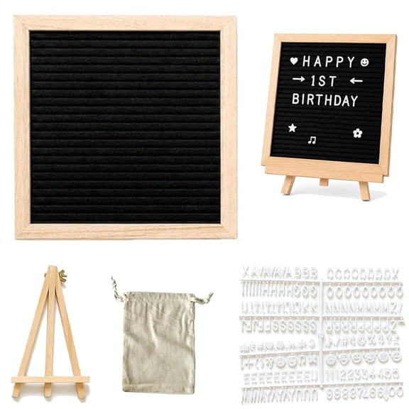 Premium Wooden Felt Letter Board with Stand, 10x10 Inch Changeable Message Board with 340 Letters, Numbers & Symbols, Rustic Wood Frame Felt Letterboard for Home, Office, Wedding, Cafe Sign (Gray)