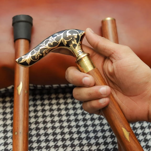 Premium Wooden Gentleman’s Cane | Floral Brass Handle & Handmade 36" Rosewood Stick
