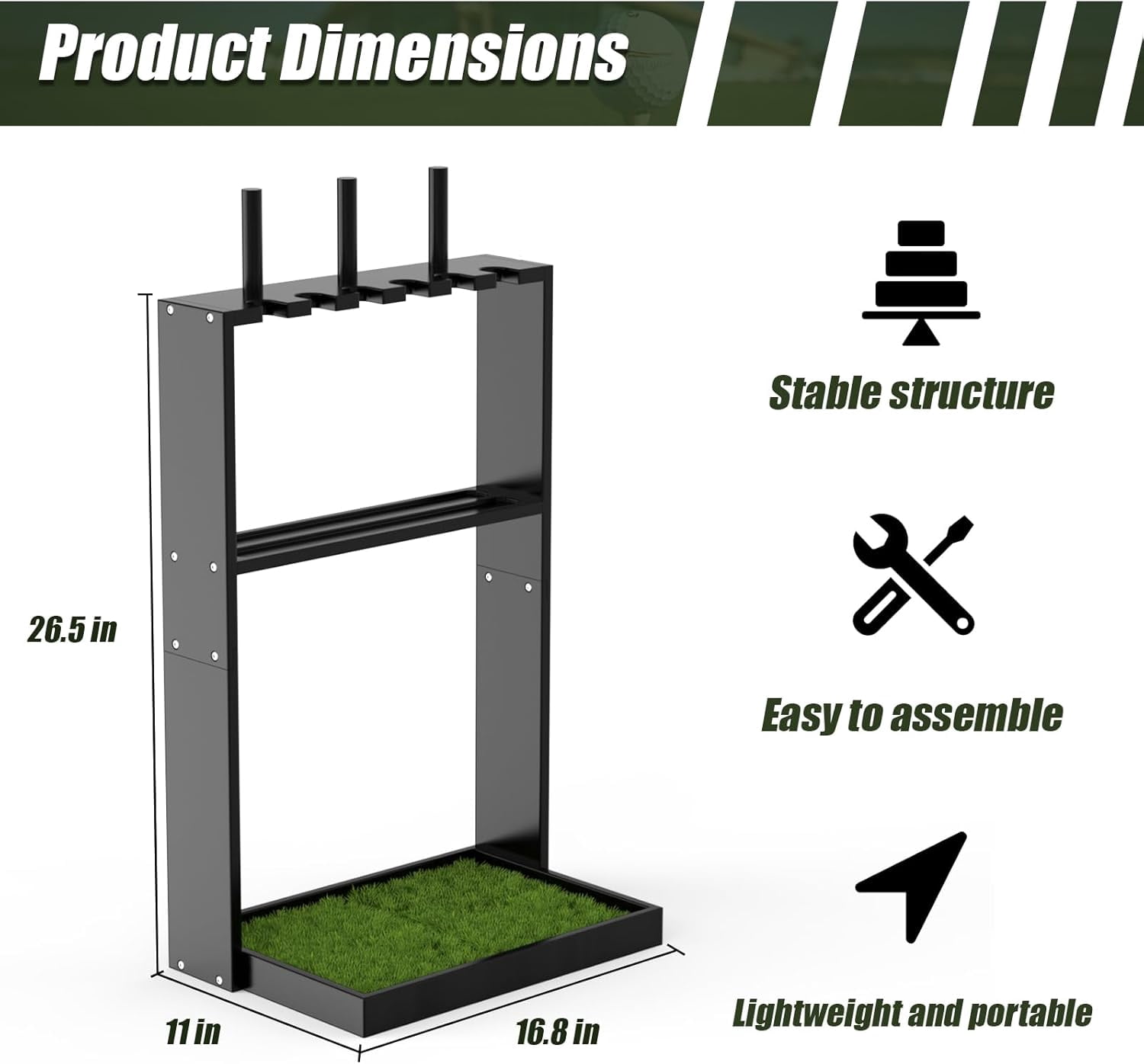 Premium Wooden Golf Putter Stand for 6 Clubs with Synthetic Grass Mat ...