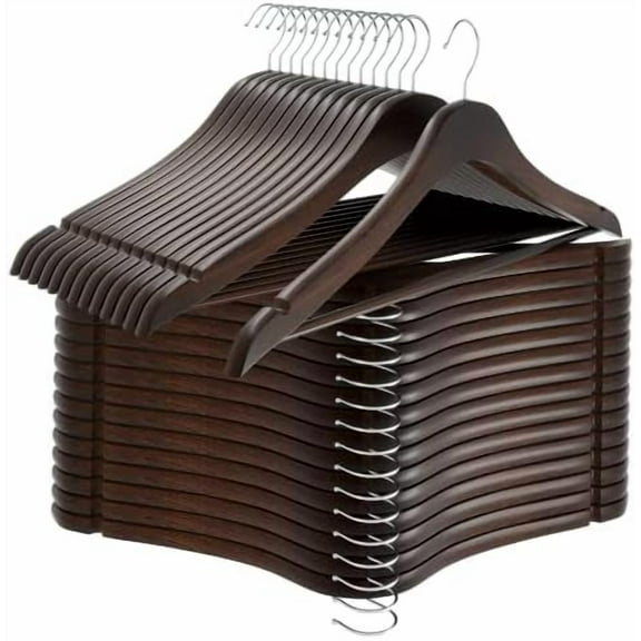 Premium Wooden Hangers 30 Pack - Durable & Slim Coat Hanger - Suit Hanger with 360-Degree Rotatable Hook - Wood Hangers with Shoulder Grooves (Brown Color)