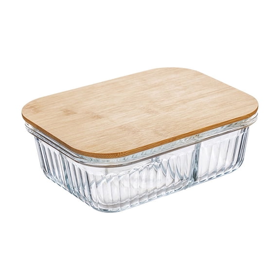 Premium Wooden Lid Glass Lunch Box – Sealed Rectangular Food Container with Silicone Ring, Microwave Safe, Reusable, Eco-Friendly for Meal Prep and Storage