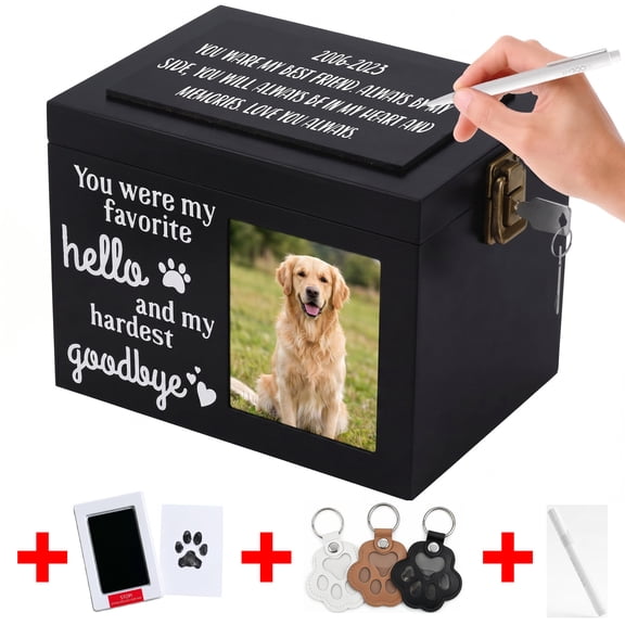 Premium Wooden Pet Urns for Dogs, Personalized Dog Urn for Ashes with Photo Frame, Secure Pet Cremation Box, Keepsake Memory Box for Cherished Pet Ashes and Remembrance(Black)