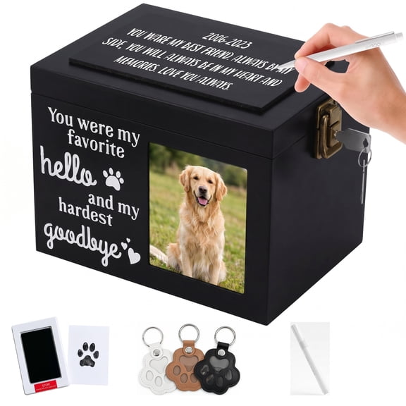 Premium Wooden Pet Urns for Dogs, Personalized Dog Urn for Ashes with Photo Frame, Secure Pet Cremation Box, Keepsake Memory Box for Cherished Pet Ashes and Remembrance(Black)