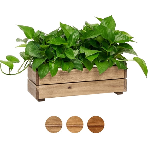 Premium Wooden Planter Box, Storage Box 17" L x6 W x5.5 H with Crate Style, Acacia Wood Flower Container, Rustic Rectangle Planter for Planting, Decor and Storage - 3 Colors (Natural)