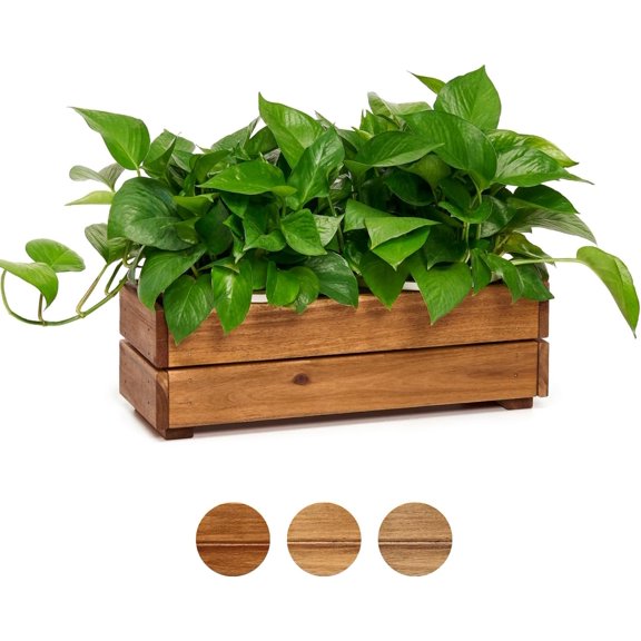Premium Wooden Planter Box, Storage Box 17" L x6 W x5.5 H with Crate Style, Acacia Wood Flower Container, Rustic Rectangle Planter for Planting, Decor and Storage - 3 Colors (Golden Walnut)