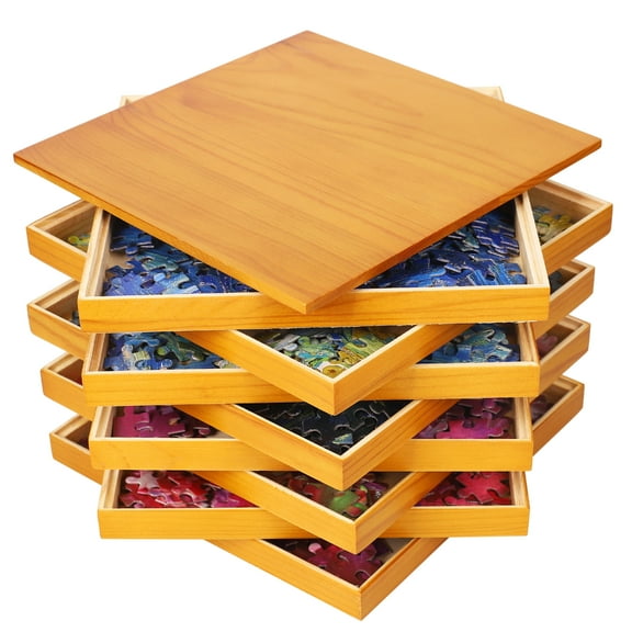 Premium Wooden Puzzle Sorting Trays Stackable – 8 x 8 Inch, Stackable Jigsaw Puzzle Organizer for Sorting up to 1500 Pieces – Durable Puzzle Piece Sorter Trays for Puzzle Enthusiasts