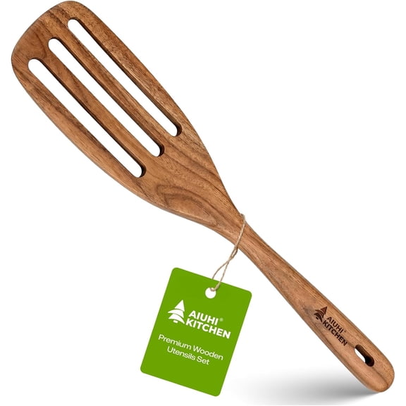 Premium Wooden Slotted Spatula, Durable Teak Wood Cooking Spatula, Comfort Grip Wooden Kitchen Utensil, Perfect Cooking Gift for Home Cooks, Chefs, Women and Family