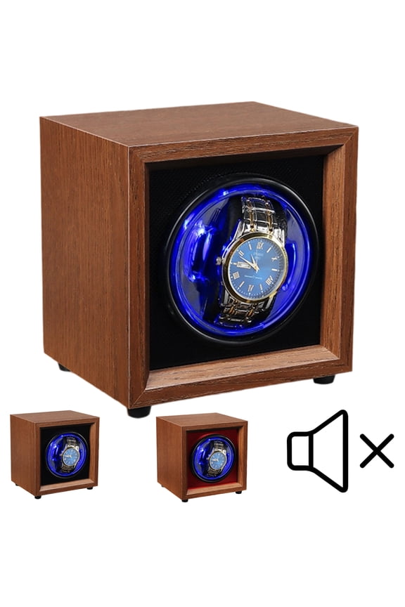 Premium Wooden Watch Winder - Dual Automatic Quiet Motor w/Blue Light & 4-Speed Settings, Smart Rotation Control for Automatic Watches, Luxury Gift Box for Men/Women