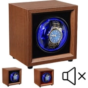 Premium Wooden Watch Winder - Dual Automatic Quiet Motor w/Blue Light & 4-Speed Settings, Smart Rotation Control for Automatic Watches, Luxury Gift Box for Men/Women