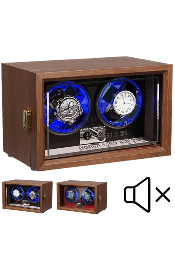 Premium Wooden Watch Winder - Dual Automatic Quiet Motor w/Blue Light & 4-Speed Settings, Smart Rotation Control for Automatic Watches, Luxury Gift Box for Men/Women