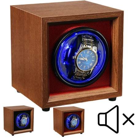 Premium Wooden Watch Winder - Dual Automatic Quiet Motor w/Blue Light & 4-Speed Settings, Smart Rotation Control for Automatic Watches, Luxury Gift Box for Men/Women