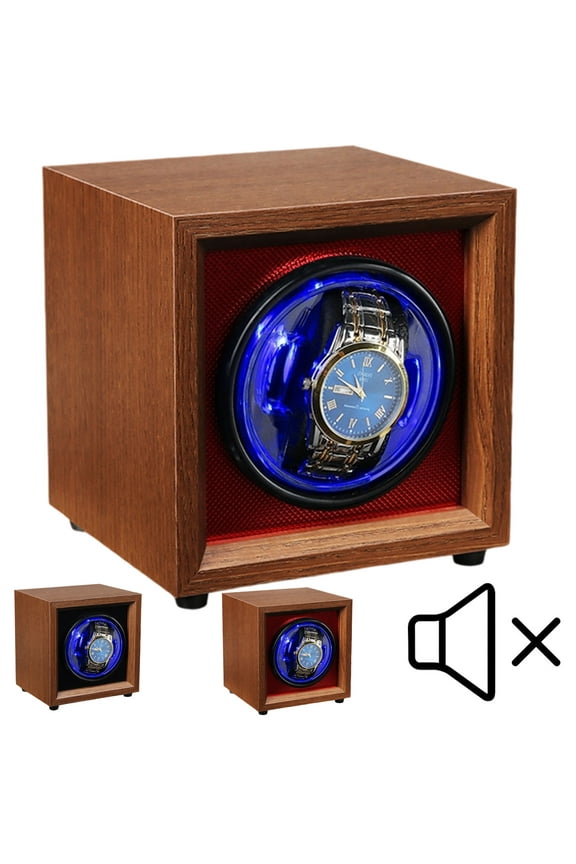 Premium Wooden Watch Winder - Dual Automatic Quiet Motor w/Blue Light & 4-Speed Settings, Smart Rotation Control for Automatic Watches, Luxury Gift Box for Men/Women