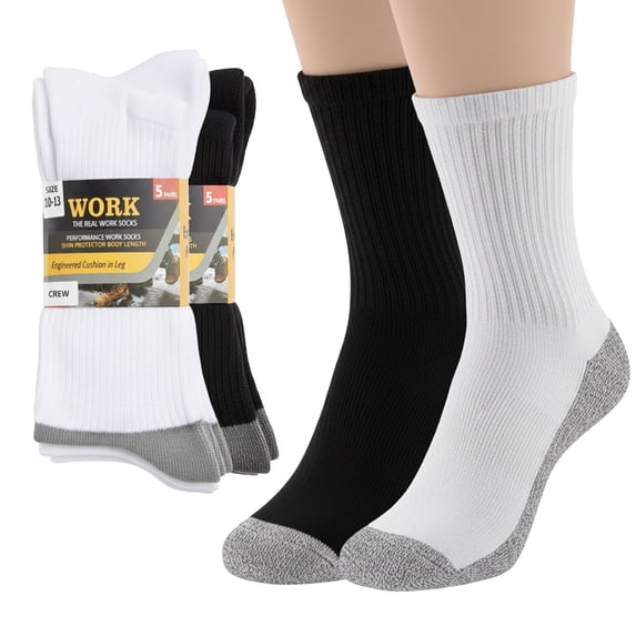 Premium Work Crew Socks for Men – Cushioned, Moisture Wicking, Reinforced Heel & Toe – 10 Pair Pack