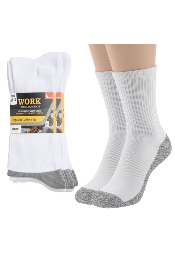 Premium Work Crew Socks for Men – Cushioned, Moisture Wicking, Reinforced Heel & Toe – 5 Pair Pack