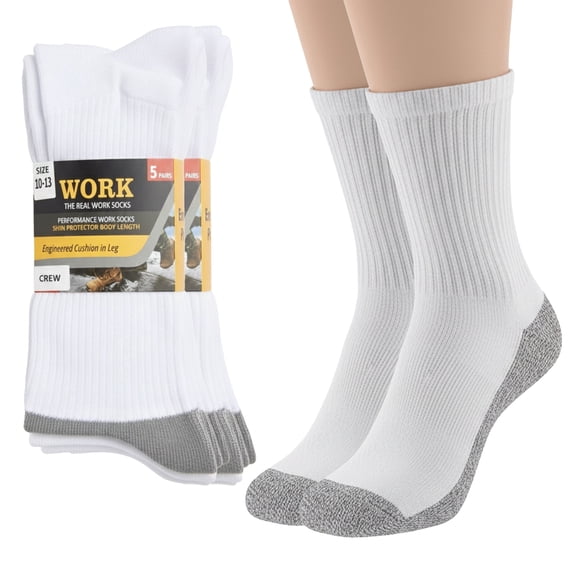 Premium Work Crew Socks for Men – Cushioned, Moisture Wicking, Reinforced Heel & Toe – 5 Pair Pack