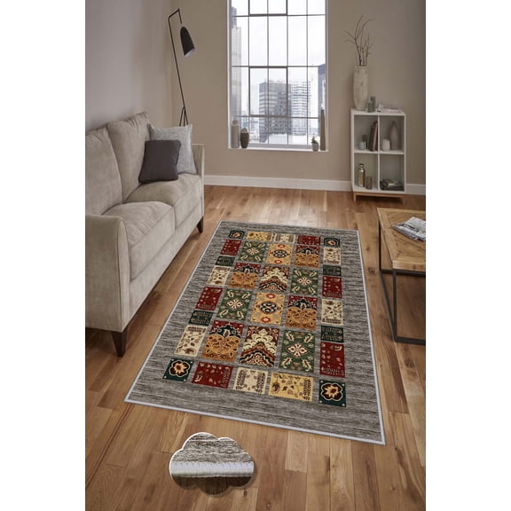 Premium Woven Area Rug, 5.9 x 9.2 Feet | 100% Polyester, 650 g/m | Antibacterial, Non-Slip PVC Dot Underside, 0.3 in Pile Height | Machine Washable, 3D Digital Printing |