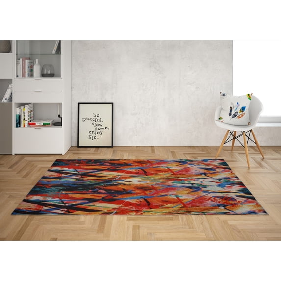 Premium Woven Carpet, 2.6 x 4.0 Feet | 100% Polyester, Antibacterial, Non-Slip Underside | 3D Digital Printing, Machine Washable, Pile Height: 0.04 in