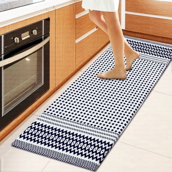 Premium Woven Cotton Anti Fatigue Kitchen Runner Mat 18x48 Inch, Cushioned Non Slip Kitchen Floor Rug for Home Laundry Office