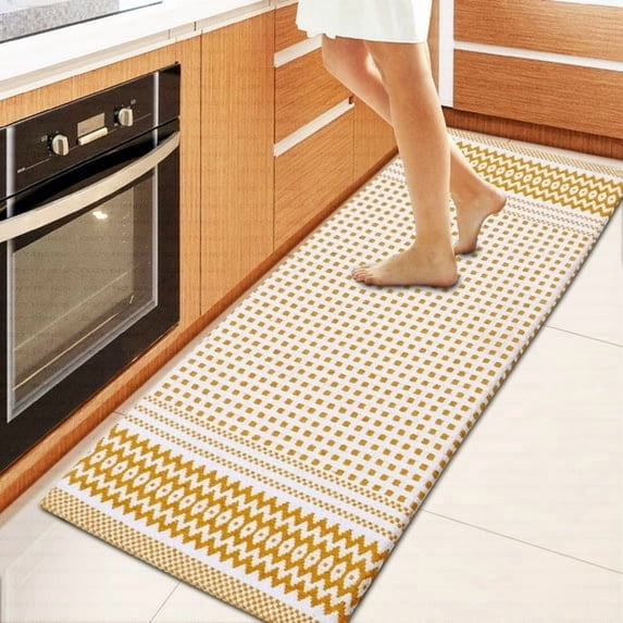 Premium Woven Cotton Anti Fatigue Kitchen Runner Mat 18x48 Inch, Cushioned Non Slip Kitchen Floor Rug for Home Laundry Office