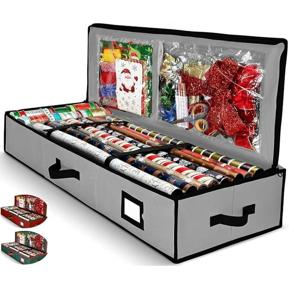 Premium Wrapping Paper Organizer Storage | Gift Wrap Holder With Extra Pockets for Christmas Decorations, Heavy Duty, Ultra-Durable, Tear-Proof Fabric - Fits Up to 27 Rolls