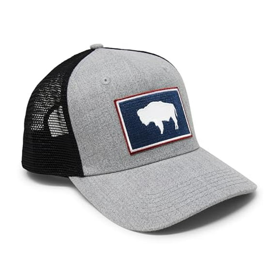 Wyoming Flag Trucker Baseball Snapback Hat (Grey Black) - International Tie