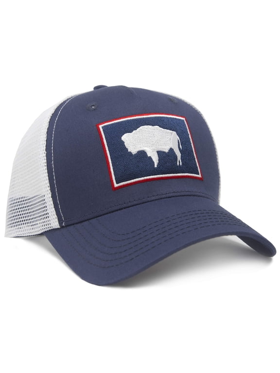 Premium Wyoming Flag Hat Men and Women – Snapback Trucker Baseball Cap by International Tie (Navy/White)