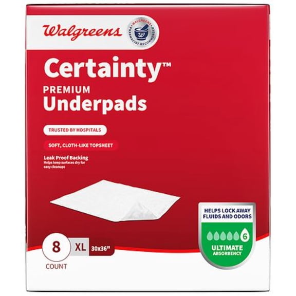 Premium X-Large Underpads, Ultimate Absorbency, 30"36", 8-Count  Day & Night Leak-Proof Bed & Chair Protection