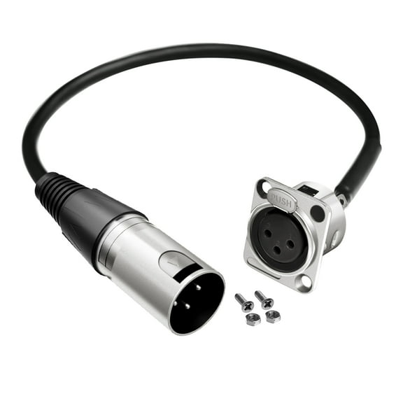 Premium XLR Pass Through Cable, No Solder, for Stage Box, Patch Panel, Floor Box - No Solder for Pro Audio Installations (Female to Male)