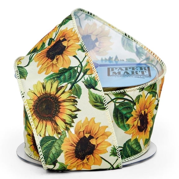 Premium Yellow Summer Sunflower Print Ribbon 2.5" x 10 Yards
