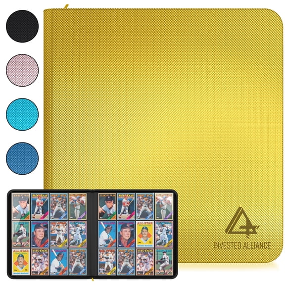 Premium Yellow TCG Card Binder | Sports Trading Card Binder 12 Pocket | Trading Card Binder Zipper | Sport Card Binder | NFL Trading Card Binder - 480 Side-Loading Pockets | Collectible Card Binder.