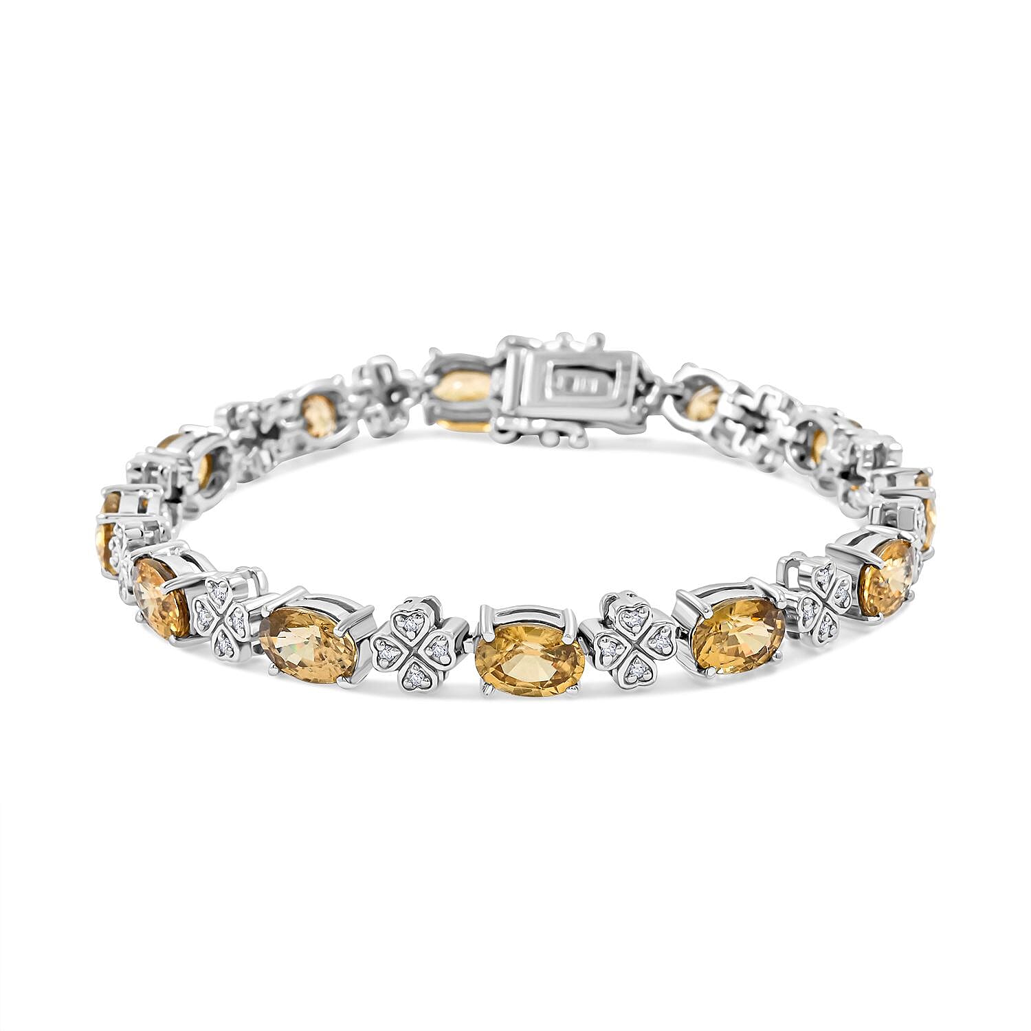 Premium Yellow Zircon Zircon 12 ctw Leaf Clover Bracelet Silver 7.25 In