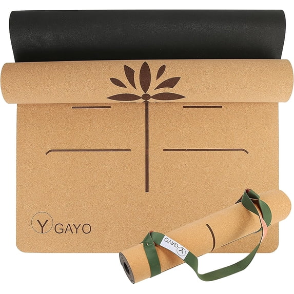 Premium Yoga Cork Mat | 5mm Thick Natural Tree Rubber Base and Bigger for Extra Support, Alignment lines Guidance Non-Slip, Sustainable, Your Ultimate Companion