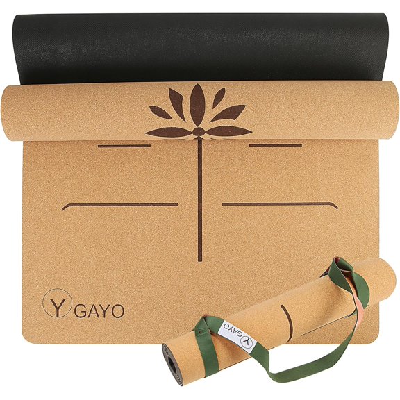 Premium Yoga Cork Mat | 5mm Thick Natural Tree Rubber Base and Bigger for Extra Support, Alignment lines Guidance Non-Slip, Sustainable, Your Ultimate Companion