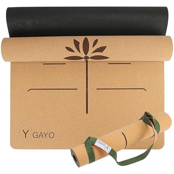 Premium Yoga Cork Mat | 5mm Thick Natural Tree Rubber Base and Bigger Mat for Extra Support, Alignment lines for Guidance | Non-Slip, Sustainable, Your Yoga Companion