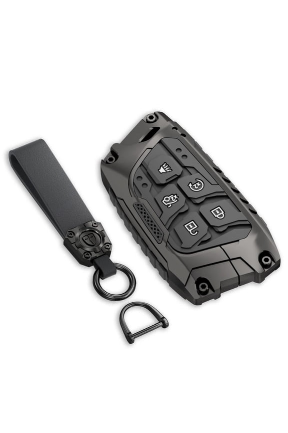 Premium Zinc Alloy Full-Protection Key Fob Cover with Keychain for Cadillac Escalade ESV CT4 CT5 CT6 XTS XT4 XT5 Corvette C8 Smart Keyless Remote Protector Metal Keychain