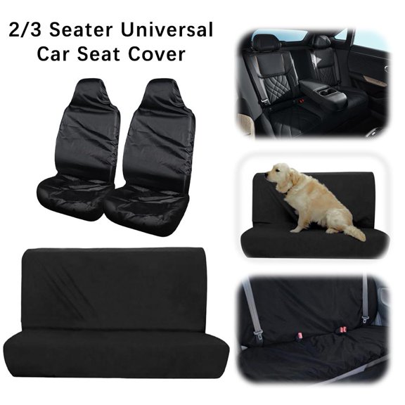 Premium car seat cover set, 5-piece universal fit polyester fabric protector for front & rear seats, uv resistant, washable, easy to install, black