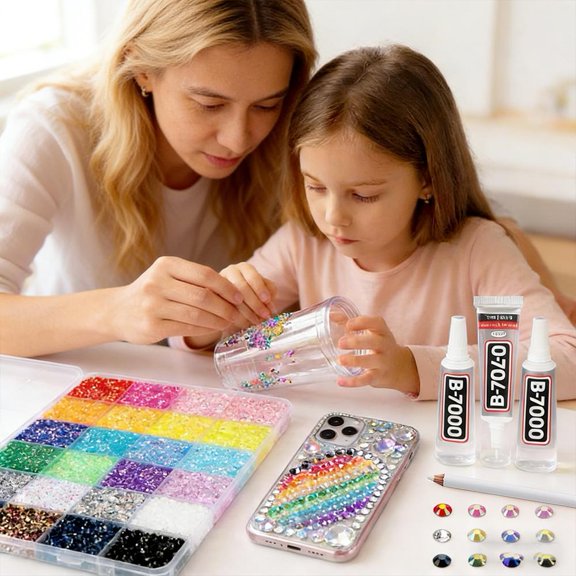 Premium diy rhinestone kit, 24-pack (30, 000 pcs) with 3 glue tubes, tweezers & tray for nail art, phone cases, crafts - multi-size & color, beginner-friendly