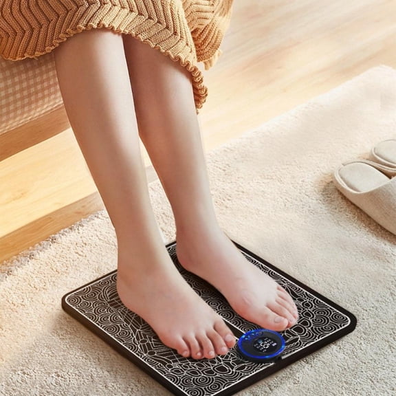 Premium ems foot massager pad, portable microcurrent stimulation device for muscle relief & improved circulation, adjustable intensity, washable electrodes, home/office/travel use